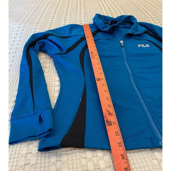 Fila Athletic Jacket Size Large Turquoise Fitted Zipper Pockets Thumb Holes - Picture 10 of 12